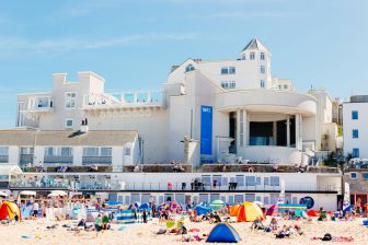 the beach and gallery in the background