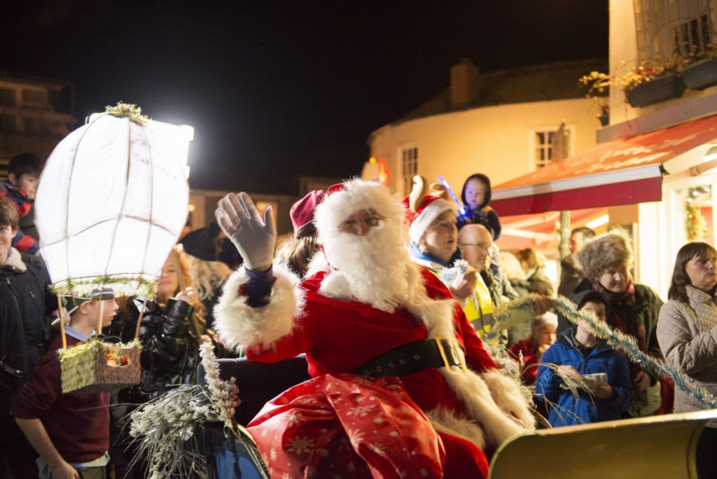 Santa on a sleigh at a Christmas fair